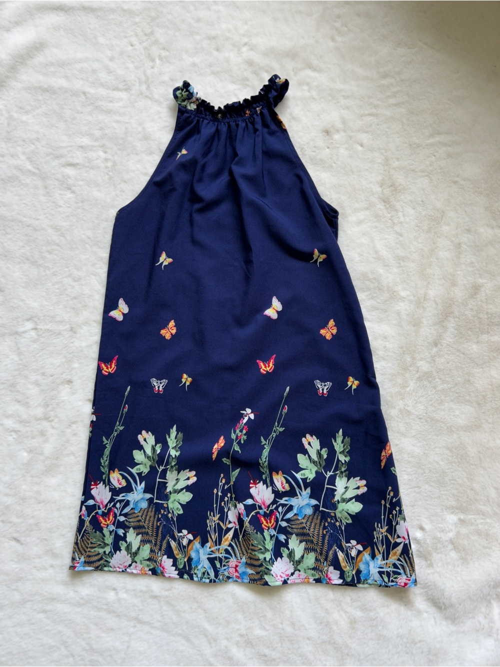 Navy Butterfly & Floral Halter Dress